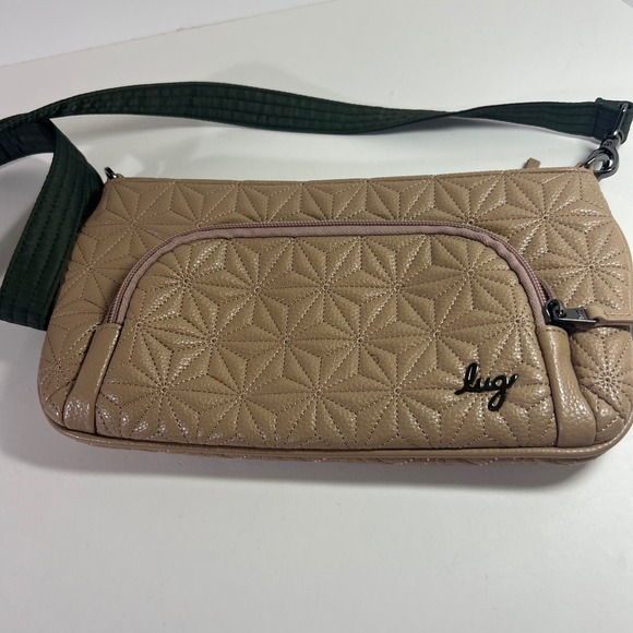 lug Handbags - Lug Flyer Luxe Convertible Crossbody Bag VeganLeather Tan Geometric 5 x 10"